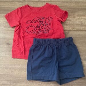 Baby Red Dinosaur T-Shirt and Blue Shorts Set Size 12 Months